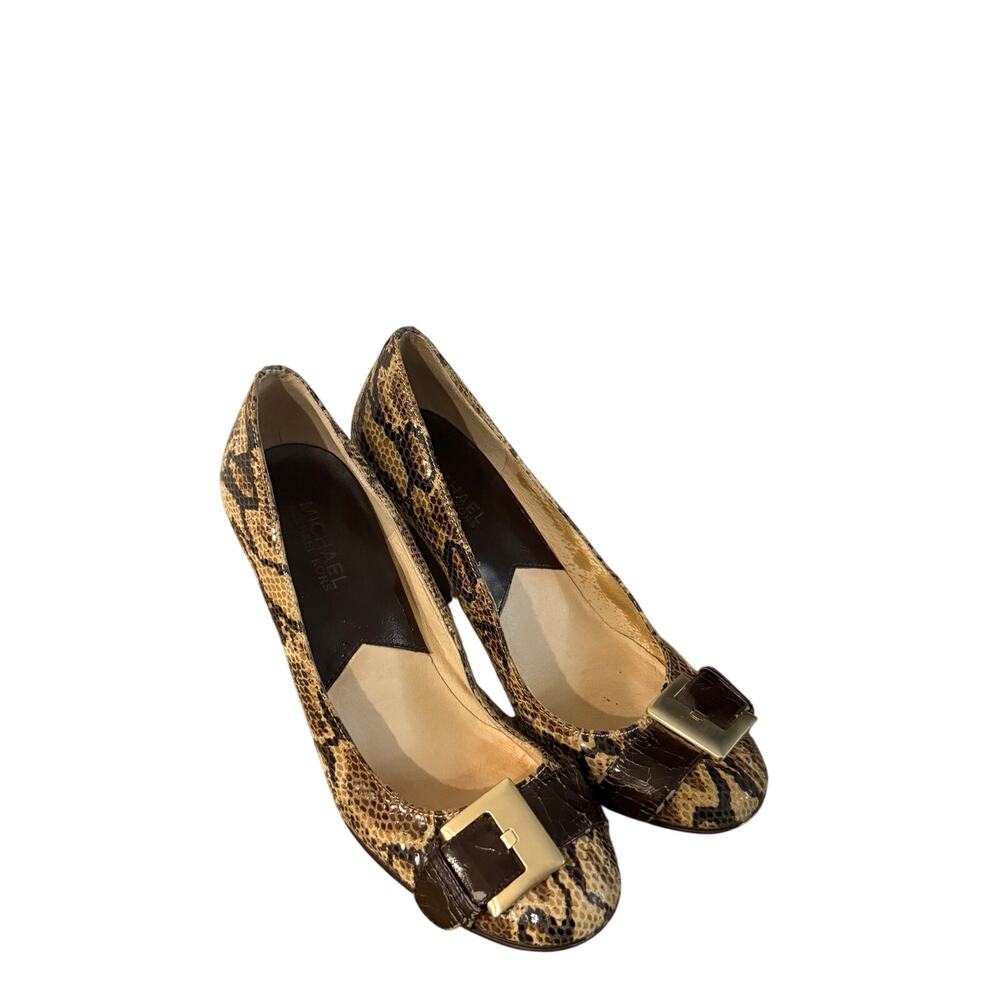 Michael Kors Snakeskin Print Pumps Women’s Size 8M Brown Buckle Heels